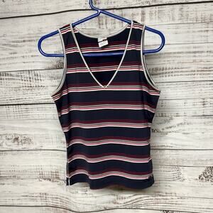 Tommy Hilfiger Vintage Striped V-Neck Tank Large Blue Red